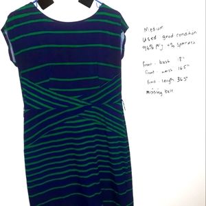 Blue Green Striped Poly Blend Medium Dress